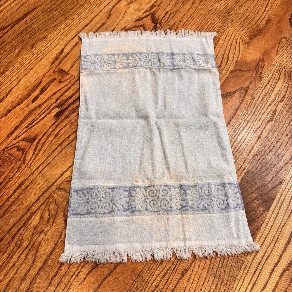 Vintage Cannon Monticello Blue Fringe Bath Towel & Hand Towel Set USA Cotton